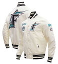 【送料無料】 プロスタンダード メンズ ジャケット・ブルゾン アウター Pro Standard Men's Miami Marlins Cream Retro Rib Satin Jacket