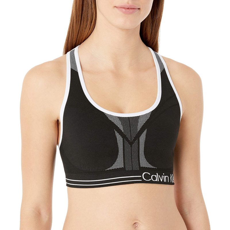 カルバンクライン レディース ブラジャー アンダーウェア Women's Performance Moisture Wicking Medium Impact Reversible Seamless Sports Bra Black/White