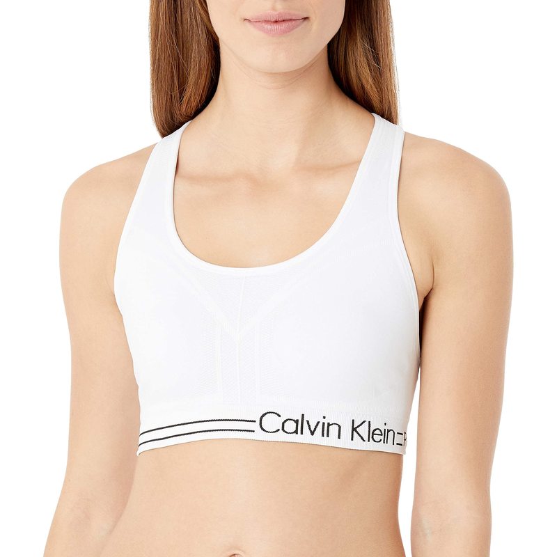 カルバンクライン レディース ブラジャー アンダーウェア Women's Performance Moisture Wicking Medium Impact Reversible Seamless Sports Bra Black/White