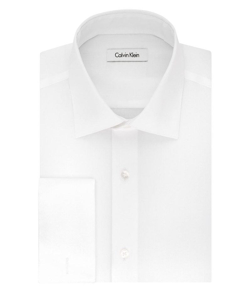 カルバン・クライン カルバンクライン メンズ シャツ トップス Men's Dress Shirt Regular Fit Non Iron Herringbone French Cuff White