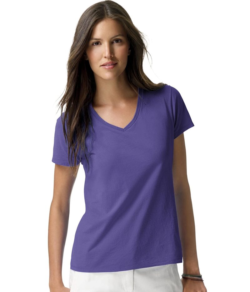 ヘインズ レディース シャツ トップス Women's Short Sleeve V-Neck T-Shirt Purple