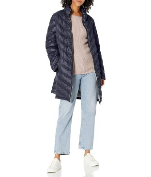 カルバンクライン レディース コート アウター Women's Hooded Chevron Packable Down Jacket (Standard and Plus) Navy