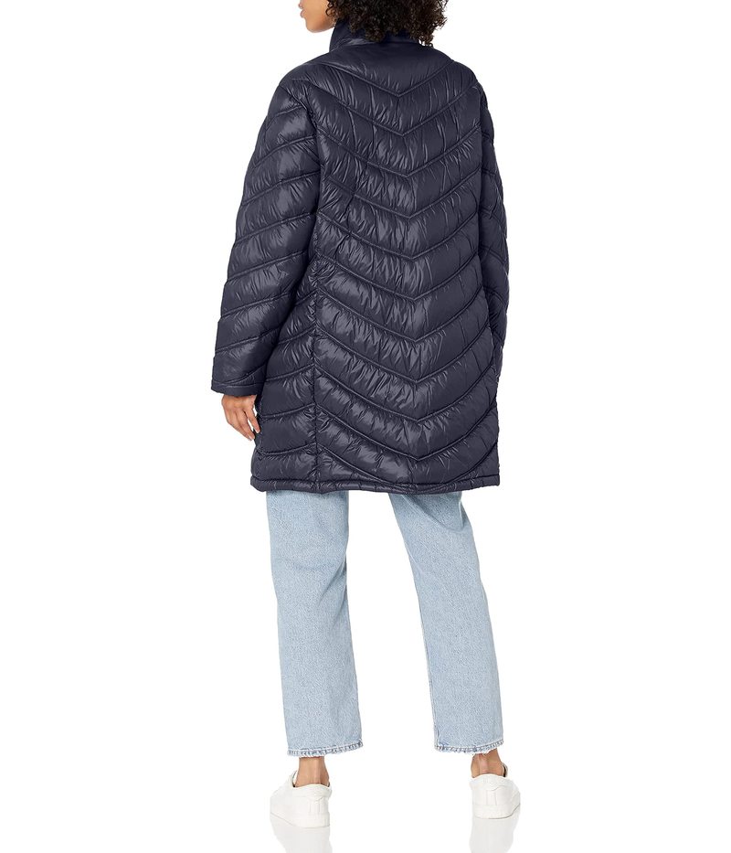 カルバンクライン レディース コート アウター Women's Hooded Chevron Packable Down Jacket (Standard and Plus) Navy