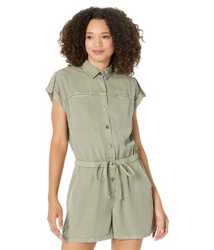 カットフロムザクロス レディース ジャンプスーツ トップス Cindy-Button-Down Romper w/ Cuff Sleeve Olive