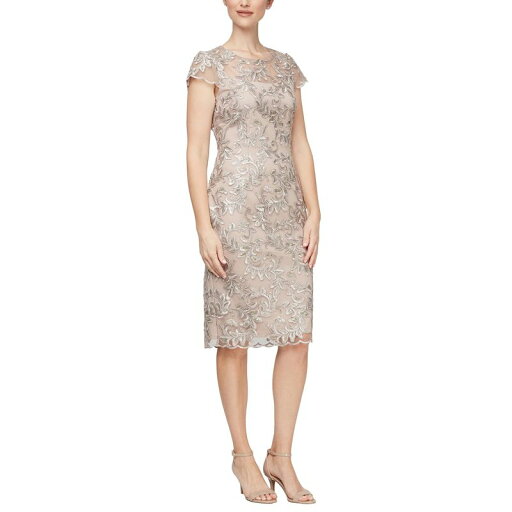 【送料無料】 アレックスイブニングス レディース ワンピース トップス Short Embroidered Dress with Cap Sleeve Taupe 【送料無料】 アレックスイブニングス レディース ワンピース トップス Short Embroidered Dress with Cap Sleeve Taupe