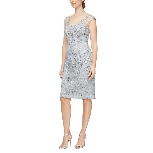 【送料無料】 アレックスイブニングス レディース ワンピース トップス Short Embroidered Dress with Illusion Neckline Pale Lilac 【送料無料】 アレックスイブニングス レディース ワンピース トップス Short Embroidered Dress with Illusion Neckline Pale Lilac