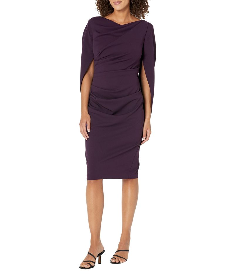 【送料無料】 ベッツィアンドアダム レディース ワンピース トップス Short Ruched Crepe Drape Back Sleeve Mulberry