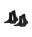 yz t@P fB[X C A_[EFA Happy Stripe 2-Pack Cotton Socks Black