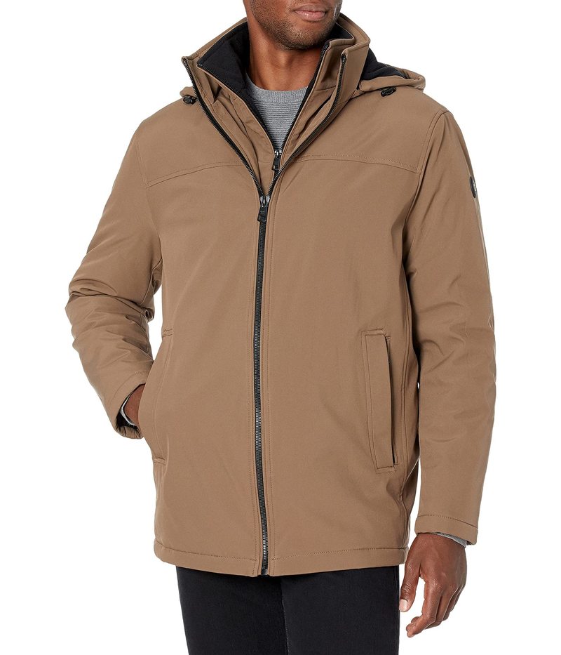 カルバン・クライン 【送料無料】 カルバンクライン メンズ コート アウター Men's Hooded Rip Stop Water and Wind Resistant Jacket with Fleece Bib Dark Tan