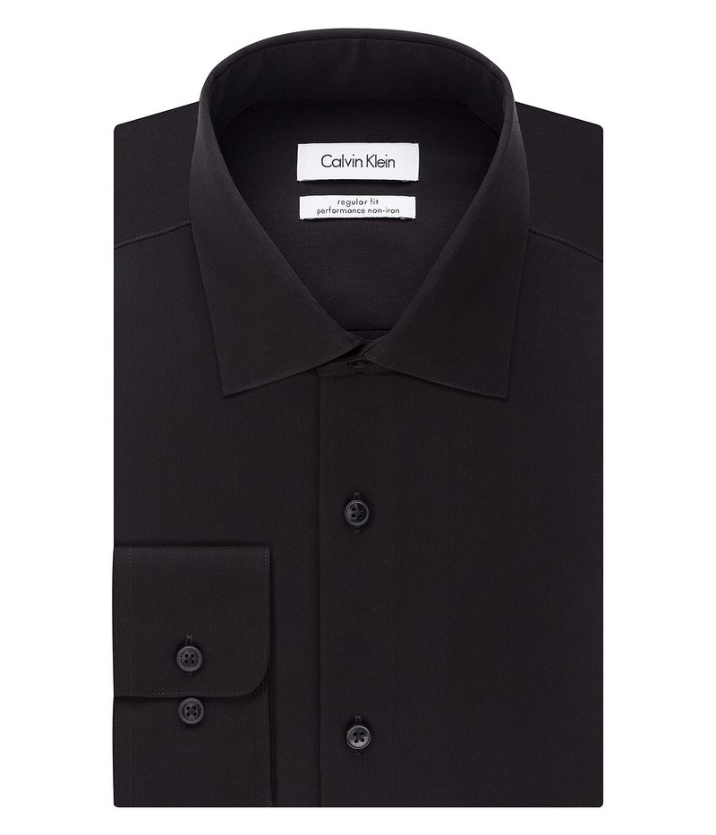 カルバン・クライン 【送料無料】 カルバンクライン メンズ シャツ トップス Men's Dress Shirt Regular Fit Non Iron Herringbone Black