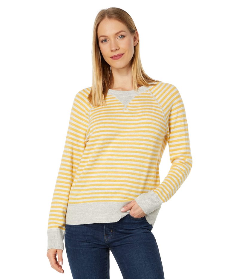楽天ReVida 楽天市場店【送料無料】 エルエルビーン レディース ニット・セーター アウター Organic Cotton Slub Crew Neck Sweatshirt Sweater Stripe Goldenrod