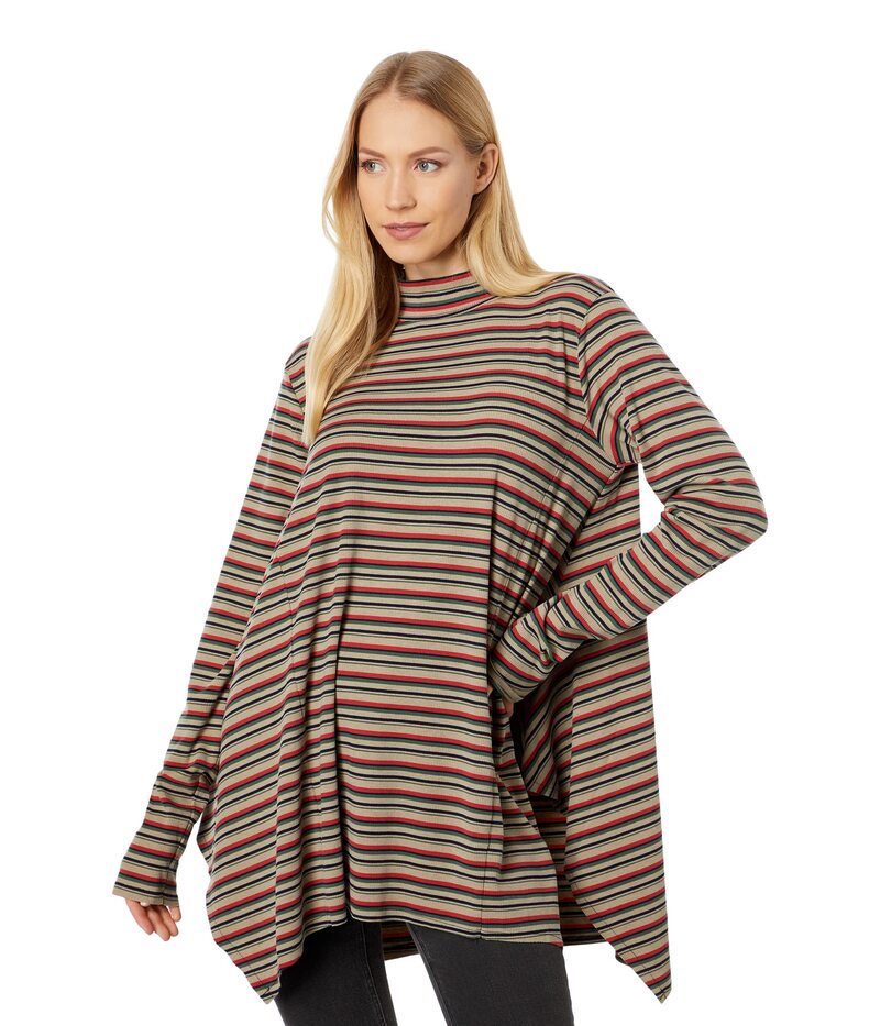 【送料無料】 モッドドック レディース シャツ トップス Multicolor Autumn Stripe Long Sleeve Mock Neck Uneven Hem Tunic Multi