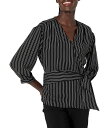 カルバン・クライン ベルト（レディース） 【送料無料】 カルバンクライン レディース シャツ トップス Women's Stripe 3/4 Sleeve Wrap Top with Belt Soft White/Blac