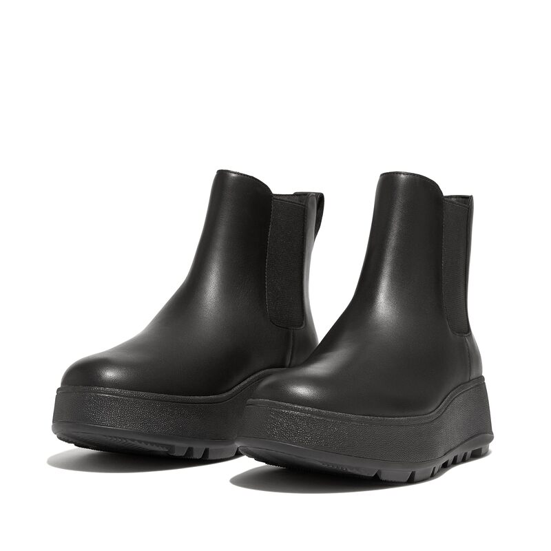 【送料無料】 フィットフロップ レディース ブーツ レインブーツ シューズ F-Mode Waterproof Leather Flatform Chelsea Boots All Black