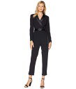 【送料無料】 アドリアナ パペル レディース ジャンプスーツ トップス Knit Crepe Wrap Top Jumpsuit with Long Sleeves, Slim Pants, and Stretch Charmeuse Collar Black