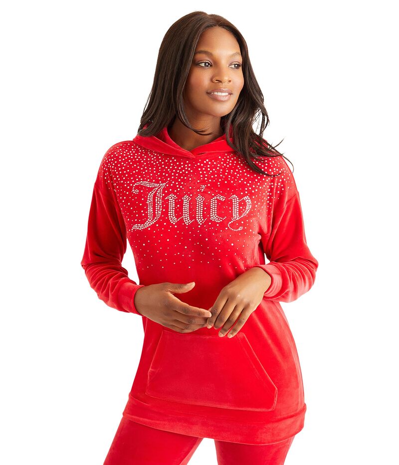 【送料無料】 ジューシークチュール レディース パーカー スウェット アウター Ombre Long Drop Shoulder Hoodie with Bling Coco Red