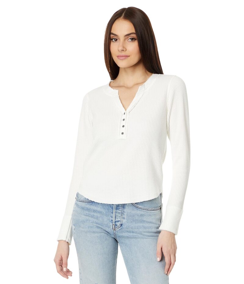 【送料無料】 ラッキーブランド レディース シャツ トップス Chunky Cropped Raw Edge Henley Whisper White