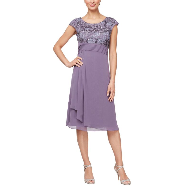 【送料無料】 アレックスイブニングス レディース ワンピース トップス Short Embroiderd with Pleated Waist Icy Orchid
