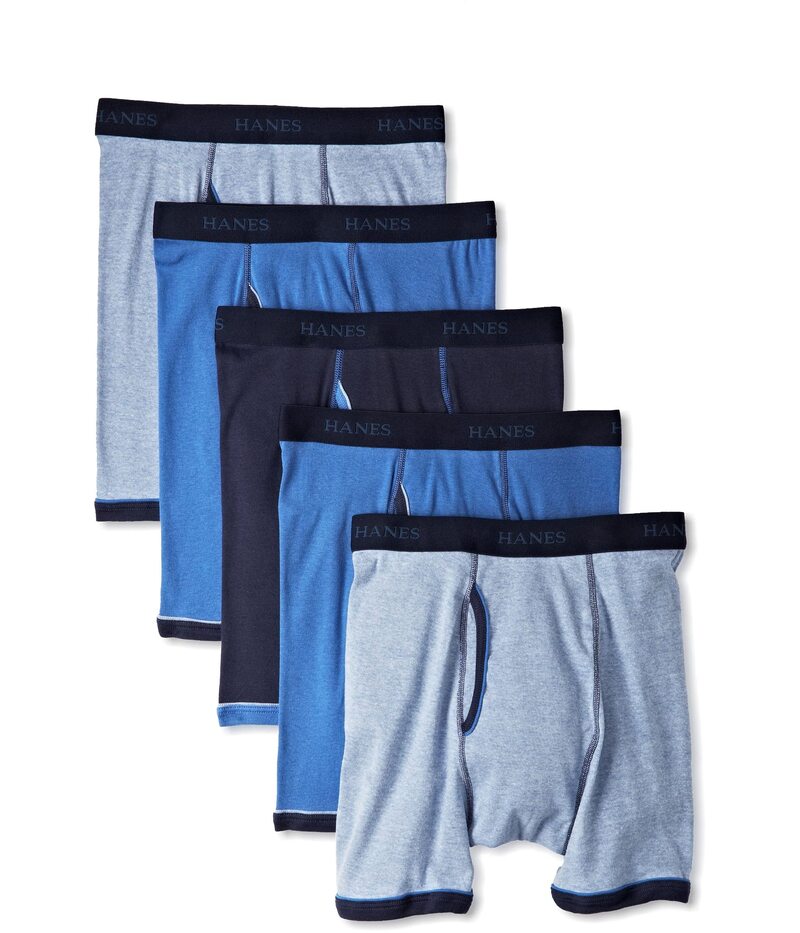  ヘインズ メンズ ボクサーパンツ アンダーウェア Tagless Boxer Briefs-Multiple Colors (Blues Assorted) 5 Pack - Blue A