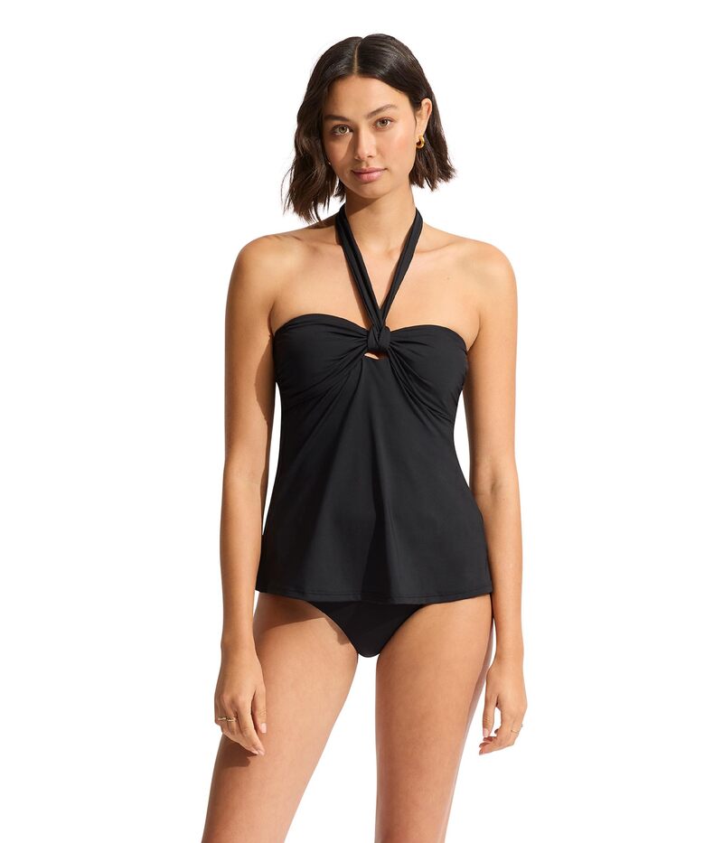 yz V[tH[ fB[X gbv̂  Eco Collective Sash Tie Front Tankini Black