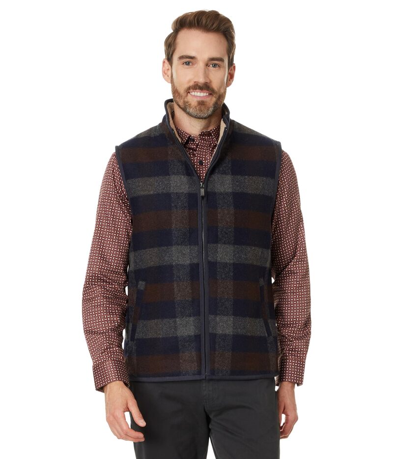 【送料無料】 ジョンストンアンドマーフィー メンズ コート アウター Plaid And Sherpa Vest Navy