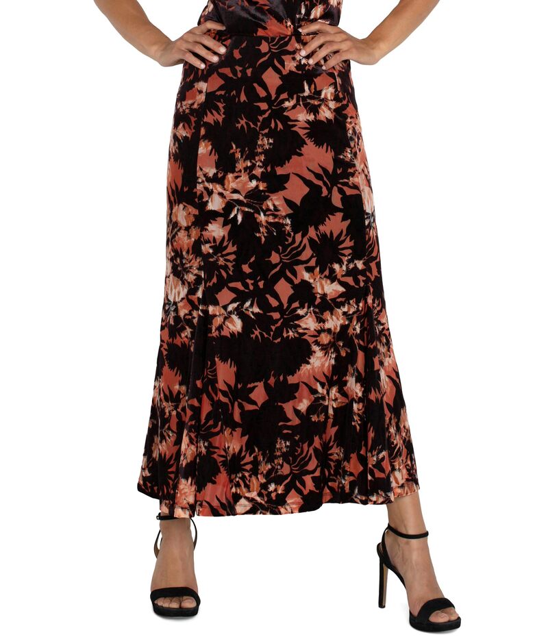 リヴァプール ロサンゼルス レディース ボトムス スカート ベルベット ニット Liverpool Los Angeles Fit & Flare Pull On Skirt With Lining Mid Rise Burnout Velvet Knit Fire Opal Burno