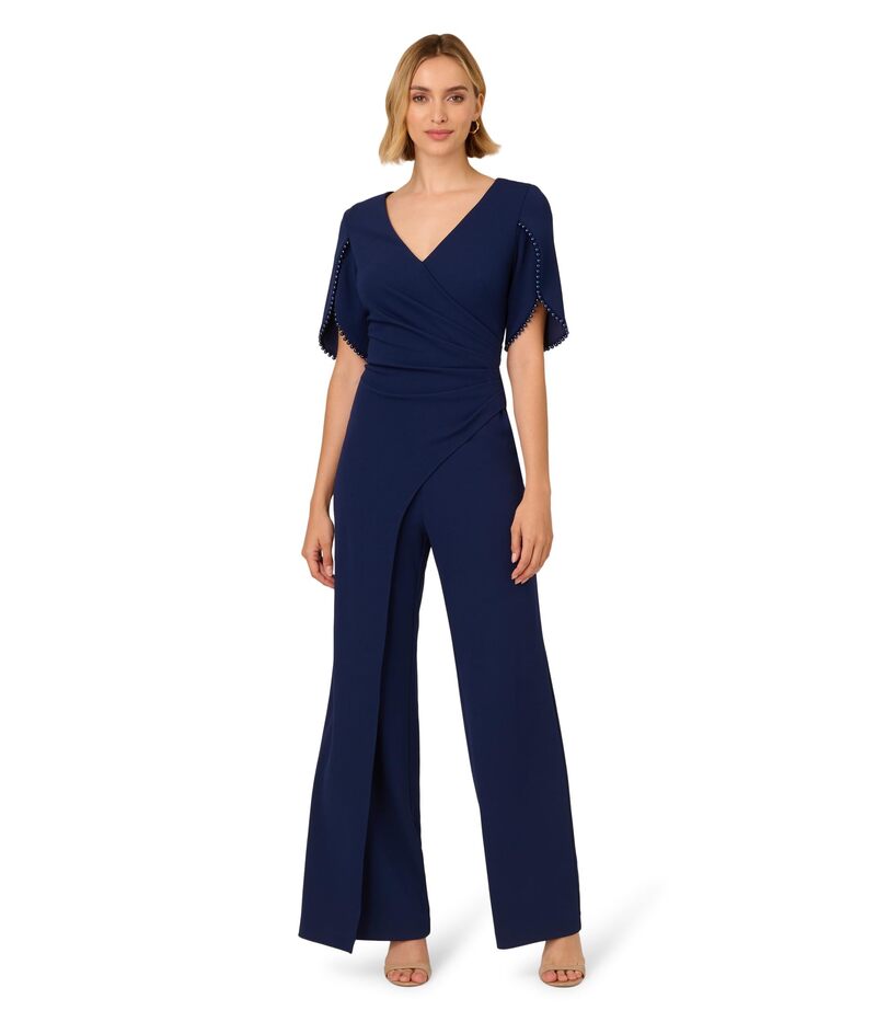 【送料無料】 アドリアナ パペル レディース ジャンプスーツ トップス Pearl Knit Crepe Jumpsuit Navy Sateen