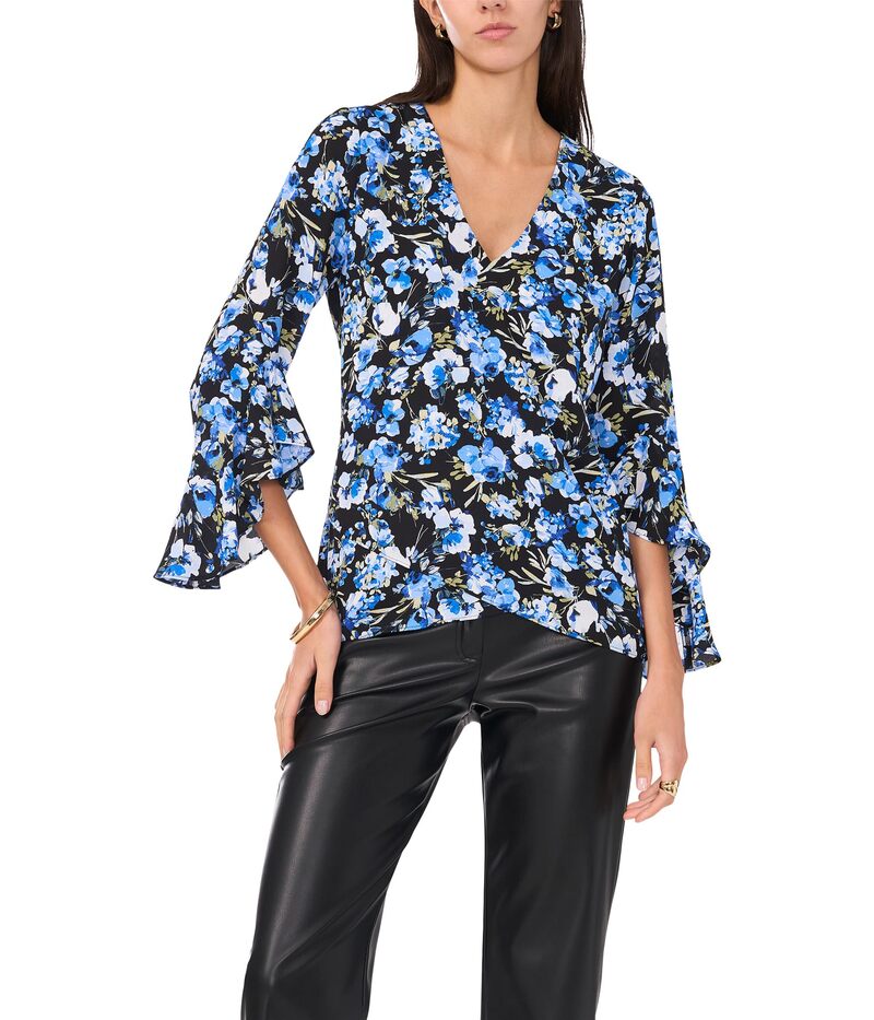 【送料無料】 ヴィンスカムート レディース シャツ ブラウス トップス V-Neck Flutter Sleeve Blouse Royal Azure