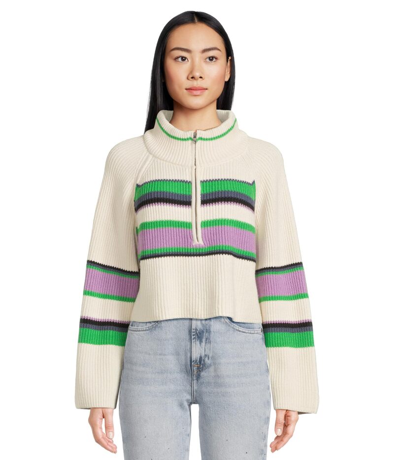 フリーピープル レディース アウター ニット・セーター Free People Striped Greta 1/2 Zip Sugar Swir..