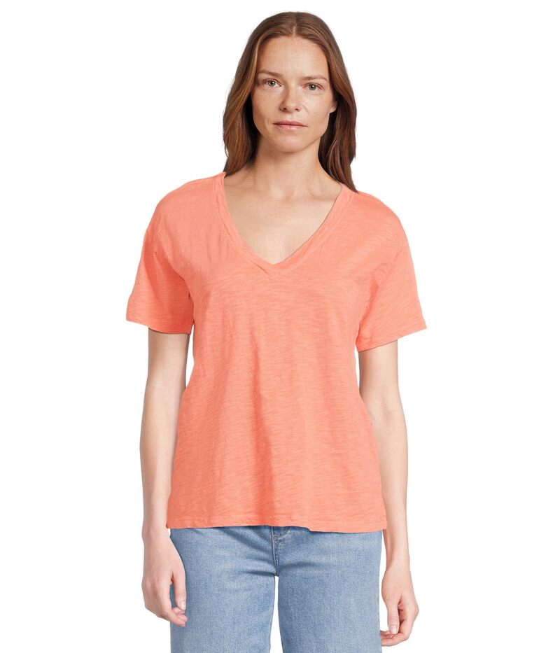 【送料無料】 モッドドック レディース シャツ トップス Short Sleeve V-Neck Boxy Tee Sunkist Coral