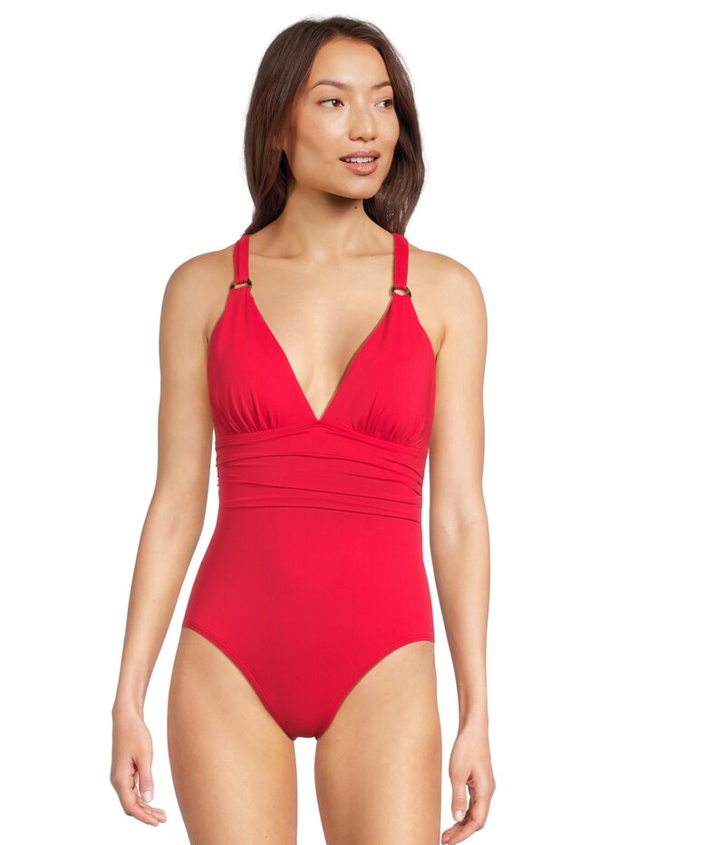 トッミーバハマ レディース 水着 上下セット Vネック Tommy Bahama Pearl Novelty Vneck One-Piece Red Hibis...
