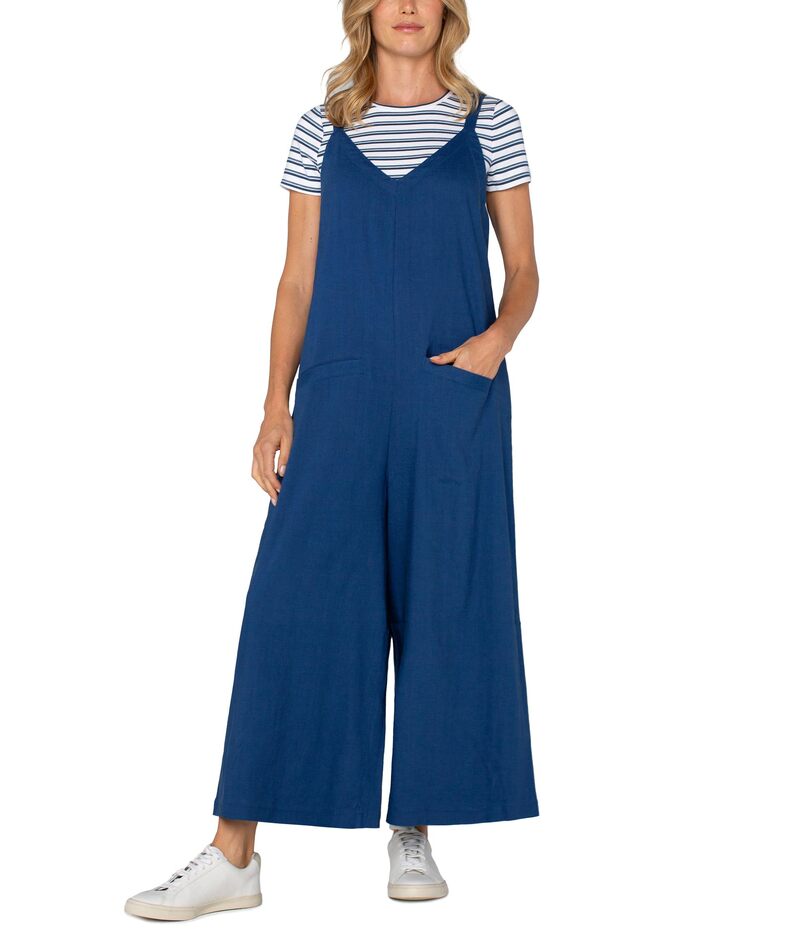 【送料無料】 リヴァプール ロサンゼルス レディース ジャンプスーツ トップス Wide Leg Crop Jumpsuit With Adjustable Straps Goddess Blue