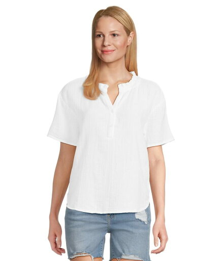 【送料無料】 モッドドック レディース シャツ トップス Short Sleeve Ruffle Neck Henley Top White 【送料無料】 モッドドック レディース シャツ トップス Short Sleeve Ruffle Neck Henley Top White