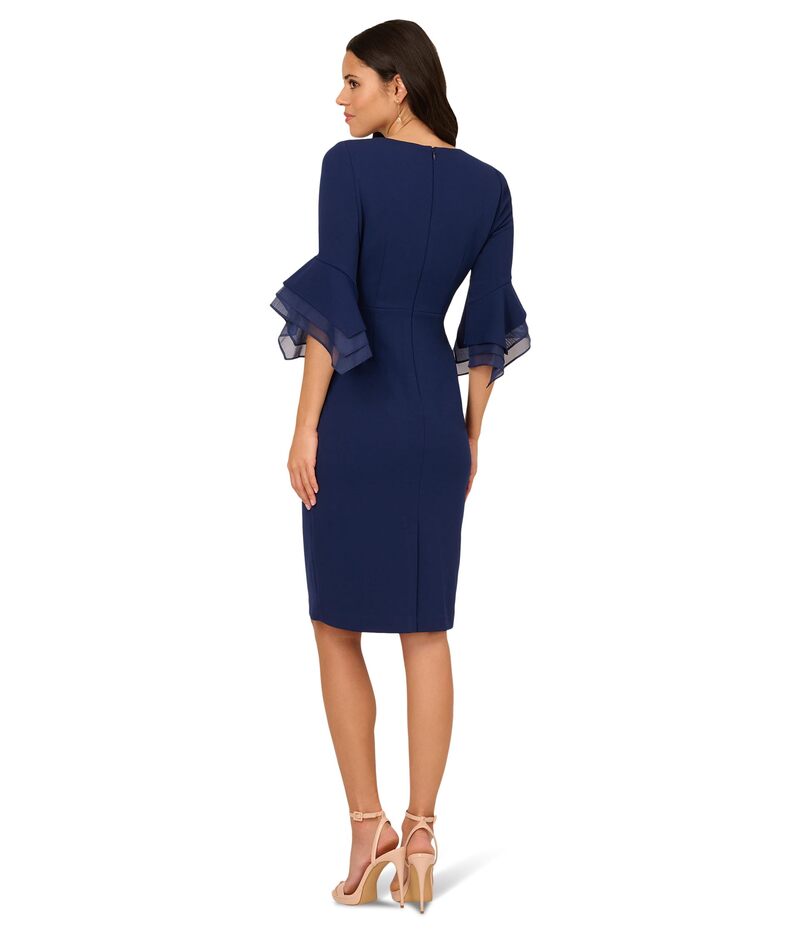 【送料無料】 アドリアナ パペル レディース ワンピース トップス Crepe Combo Midi Dress Navy Sateen