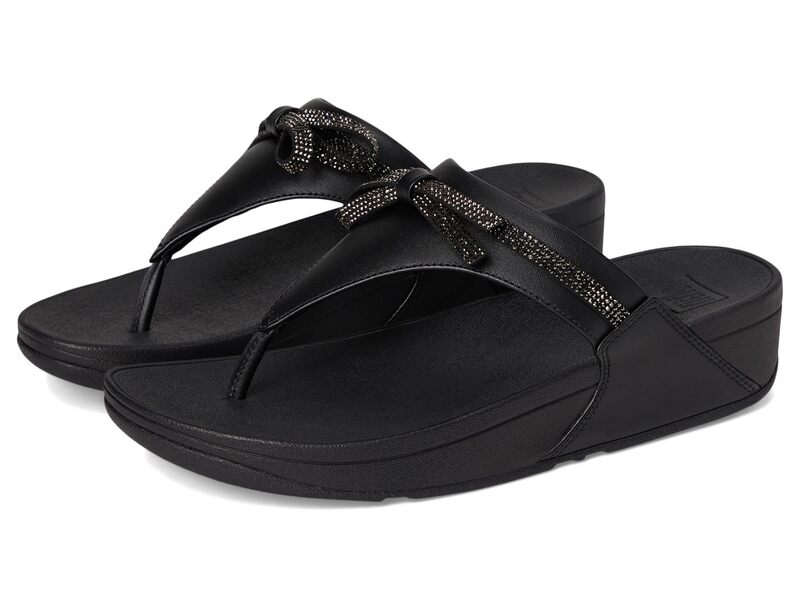 フィットフロップ レディース シューズ サンダル レザー FitFlop Lulu Glitz-bow Leather Toe-post Sandals All Black ブラック