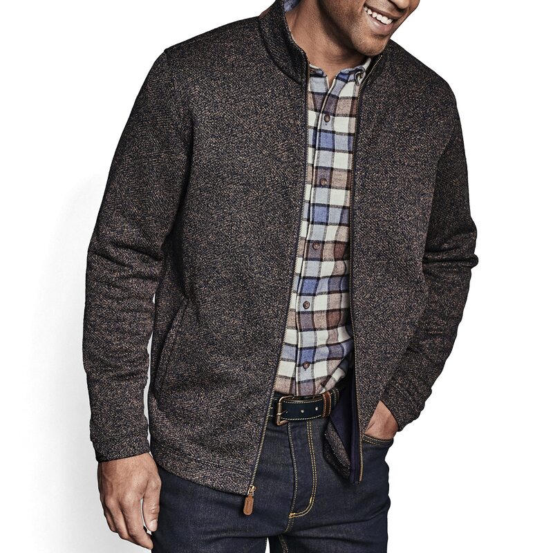 【送料無料】 ジョンストンアンドマーフィー メンズ コート アウター Marled Rib Full Zip Navy/Brown