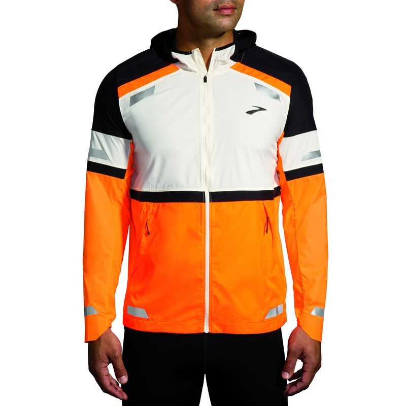ブルックス メンズ アウター コート ジャケット Brooks Run Visible Jacket Ecru/Fluoro Fla エクリュ