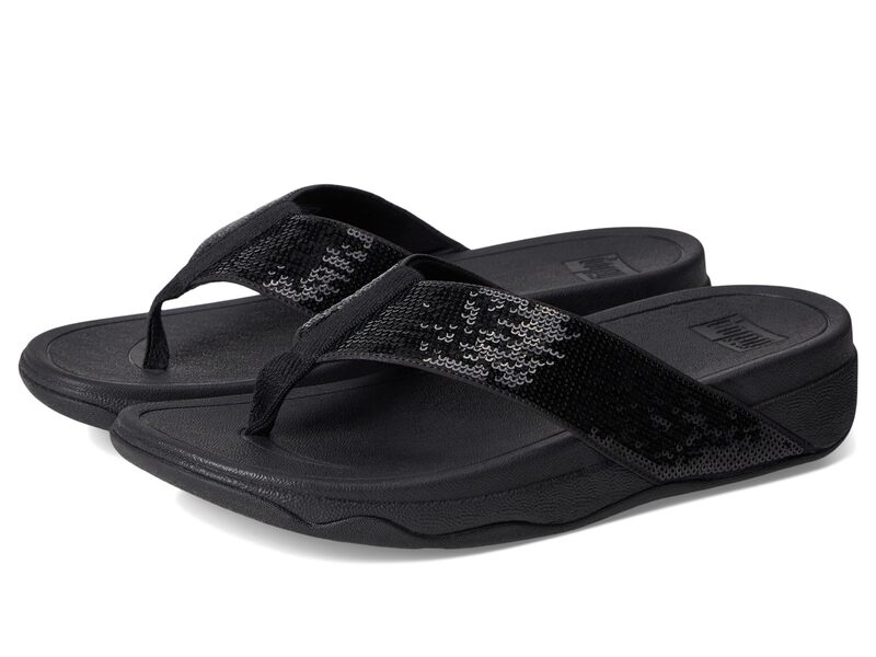 フィットフロップ レディース シューズ サンダル スパンコール FitFlop Surfa Sequin Toe-post Sandals All Black ブラック