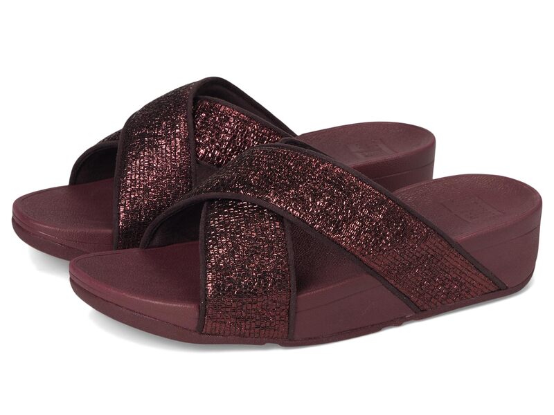 フィットフロップ レディース シューズ ヒール FitFlop Lulu Crinkled-shimmer Crosslides Metallic Plumbe メタリック