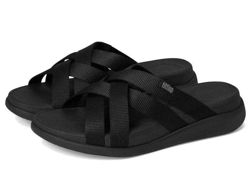 フィットフロップ レディース シューズ サンダル FitFlop F-Mode Go Webbing Flatform Strappy Slides All Black ブラック