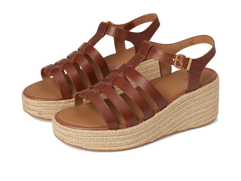 フィットフロップ レディース シューズ ヒール サンダル レザー FitFlopLATFFORMS Espadrilleather Fisherman Wedge Sandals Deep Tan タン