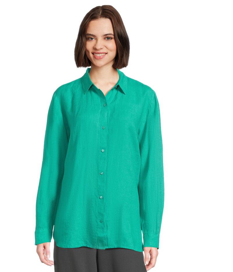 エイリーンフィッシャー レディース トップス シャツ Eileen Fisher Classicollar Long Shirt Jade