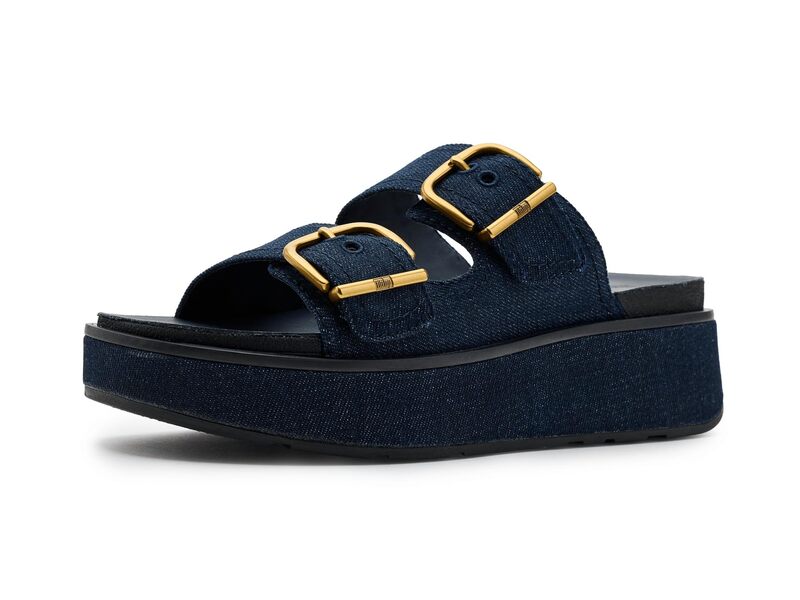 フィットフロップ レディース シューズ サンダル デニム FitFlop Gen FF Max Buckle Two Bar Denim Slides Dark Denim デニム