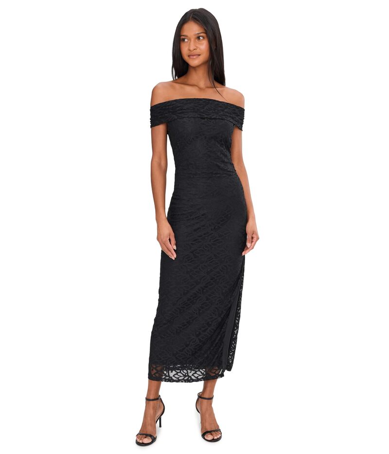 アドリアナ パペル レディース トップス ワンピース ミディ レース Adrianna Papell Off Shoulder Lace Midi Dress Black ブラック