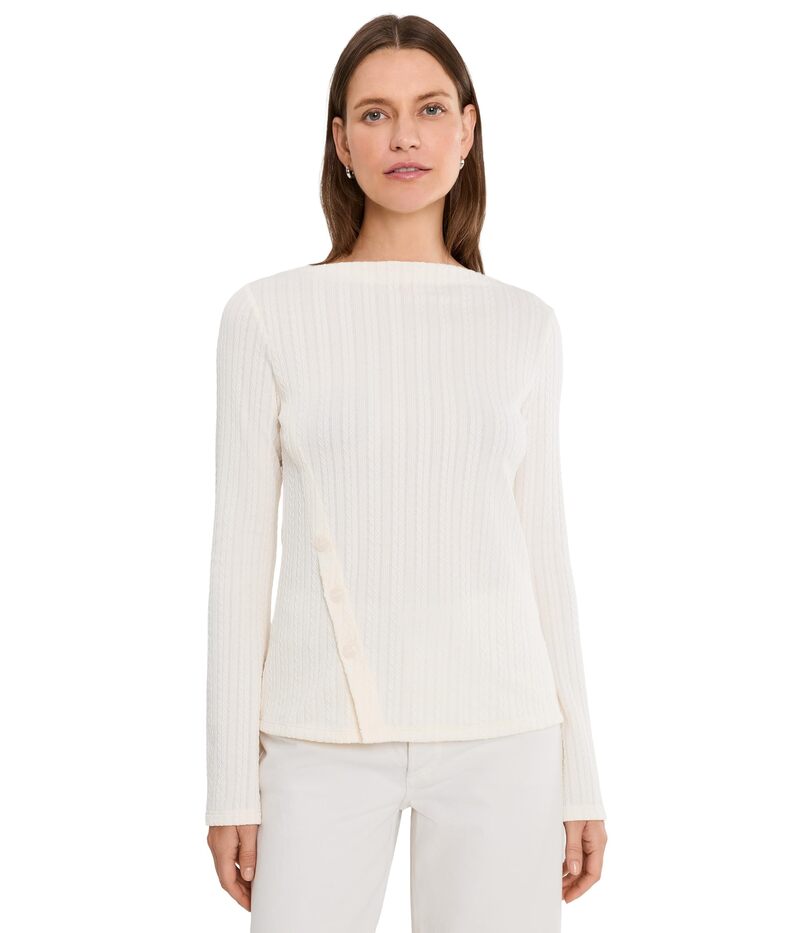 リヴァプール ロサンゼルス レディース トップス シャツ アシンメトリー ニット Liverpoolos Angeles Long Sleeve Boatnecknitop w/ Asymmetrical Button Placket Bone