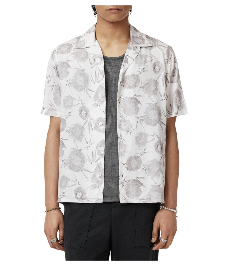 ジョンバルベイトス メンズ トップス シャツ プリント John Varvatos Dan Camp Collar Shirt In Thorn Print W792F25 White ホワイト
