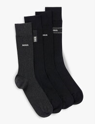 【送料無料】 ボス メンズ 靴下 アンダーウェア Pack of four branded stretch cotton-blend socks BLACK