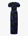 【送料無料】 アーデム レディース ワンピース トップス Floral-print puffed-shoulder cotton maxi dress Black + Blue