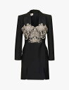【送料無料】 アレキサンダー・マックイーン レディース ワンピース トップス Embellished-bodice peak-lapel slim-fit wool mini dress BLACK