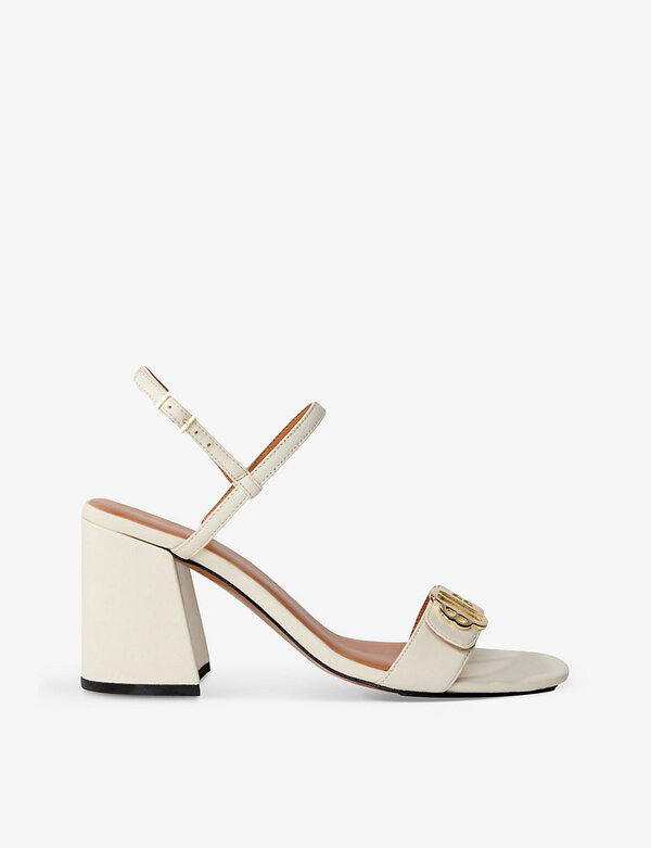 ̵ ޡ ǥ  塼 Filomena clover-embellished block-heel leather sandals BLANC